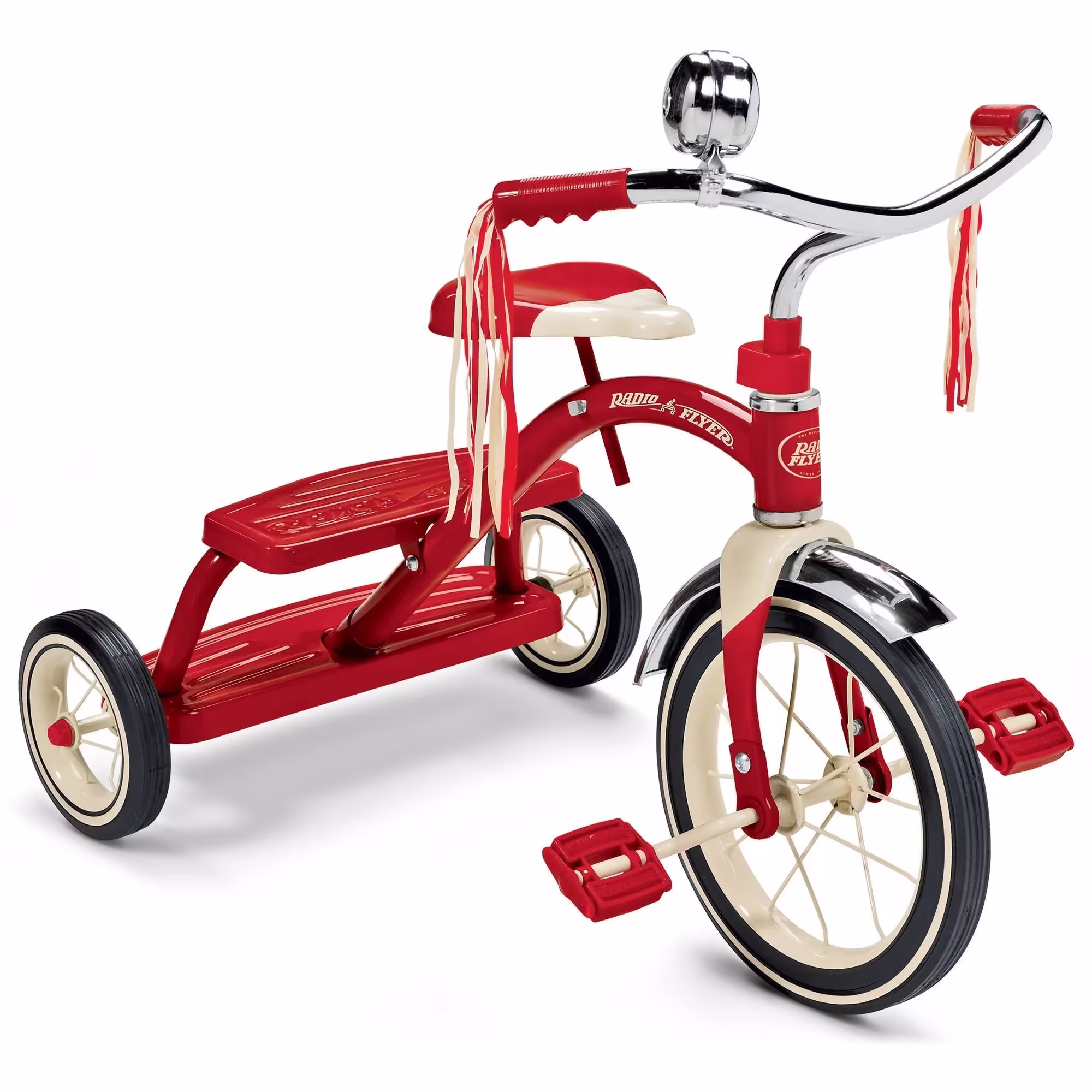 Radio Flyer, Classic Red Dual Deck Tricycle, 12′′ Front Wheel, Red, Kids Ages 2.5 – 5 Years