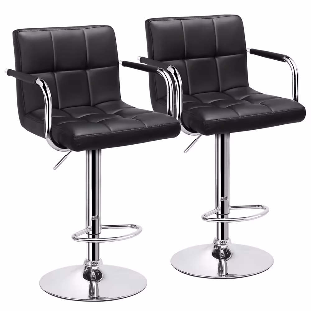 Yaheetech 2pcs PU Leather Adjustable Bar Stools for Dining Room, Black