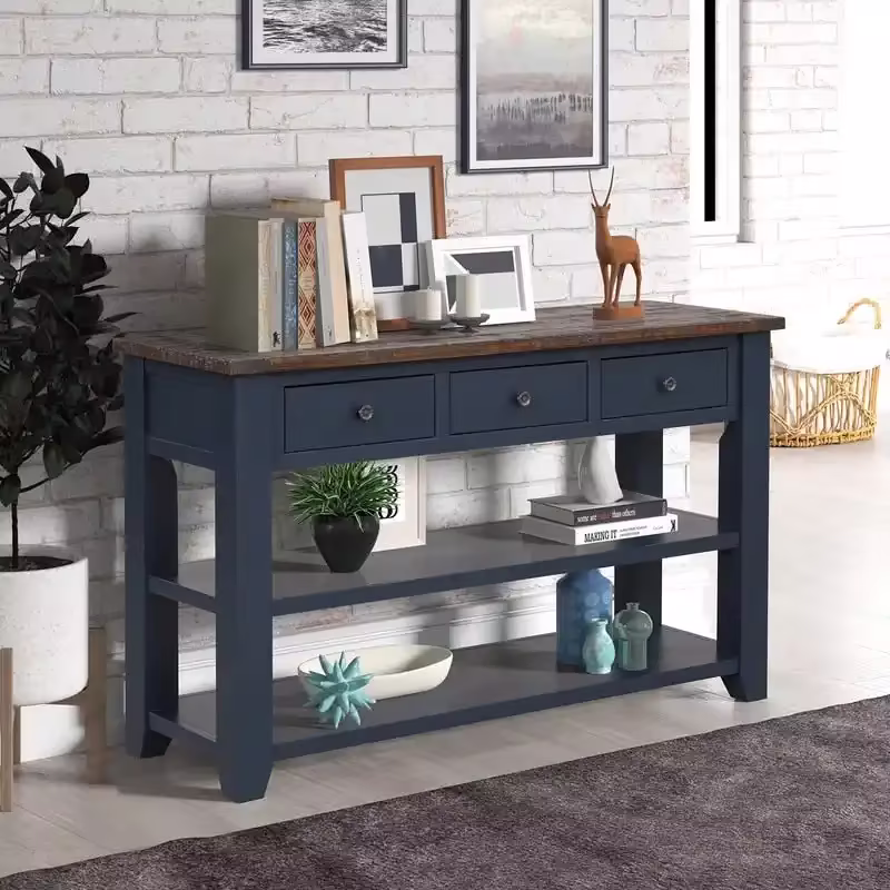 Wood Console Table with 3 Storage Drawers and 2 Shelves
