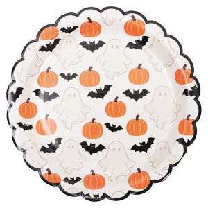 The Halloween Collection Scalloped Ivory Ghost/Pumpkin/Bat Paper Plates