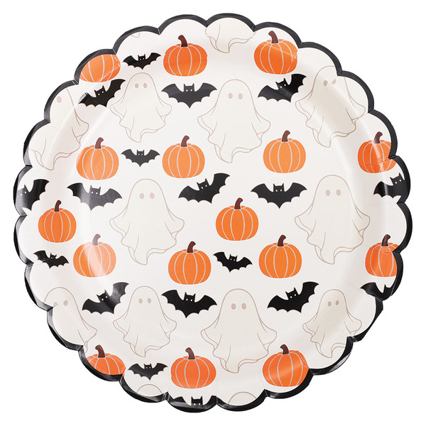 The Halloween Collection Scalloped Ivory Ghost/Pumpkin/Bat Paper Plates