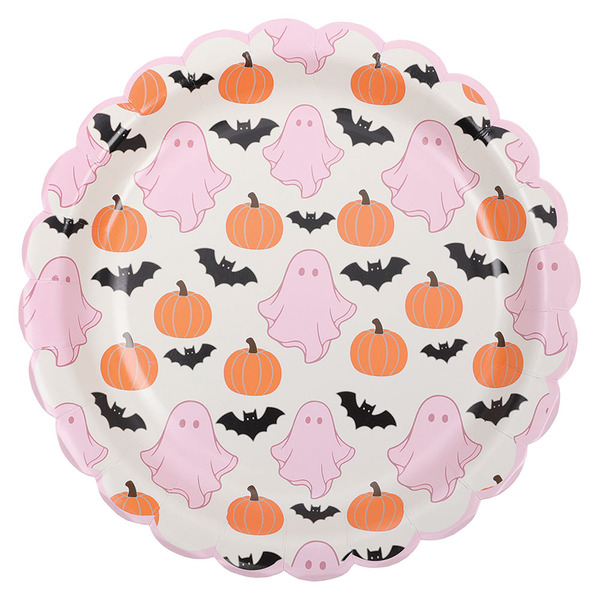 The Halloween Collection Scalloped Pink Ghost/Pumpkin/Bat Paper Plates