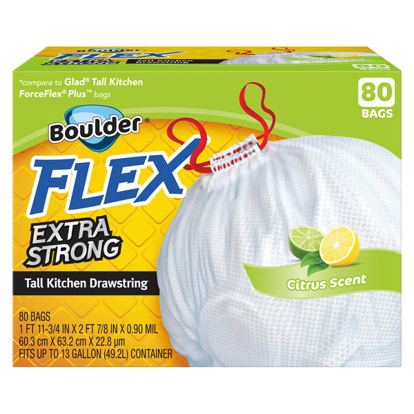 Boulder Citrus Scent Extra Strong Tall Kitchen Drawstring Bags – 80 Bags