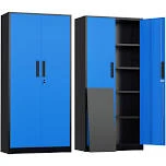 SOLAURA 71" Metal Garage Storage Cabinet with Locking Doors and Adjustable Shelves for Home, Office(Black), Black Blue