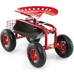 Costway Garden Cart Rolling Work Seat W/ Tool Tray Basket Green, Red